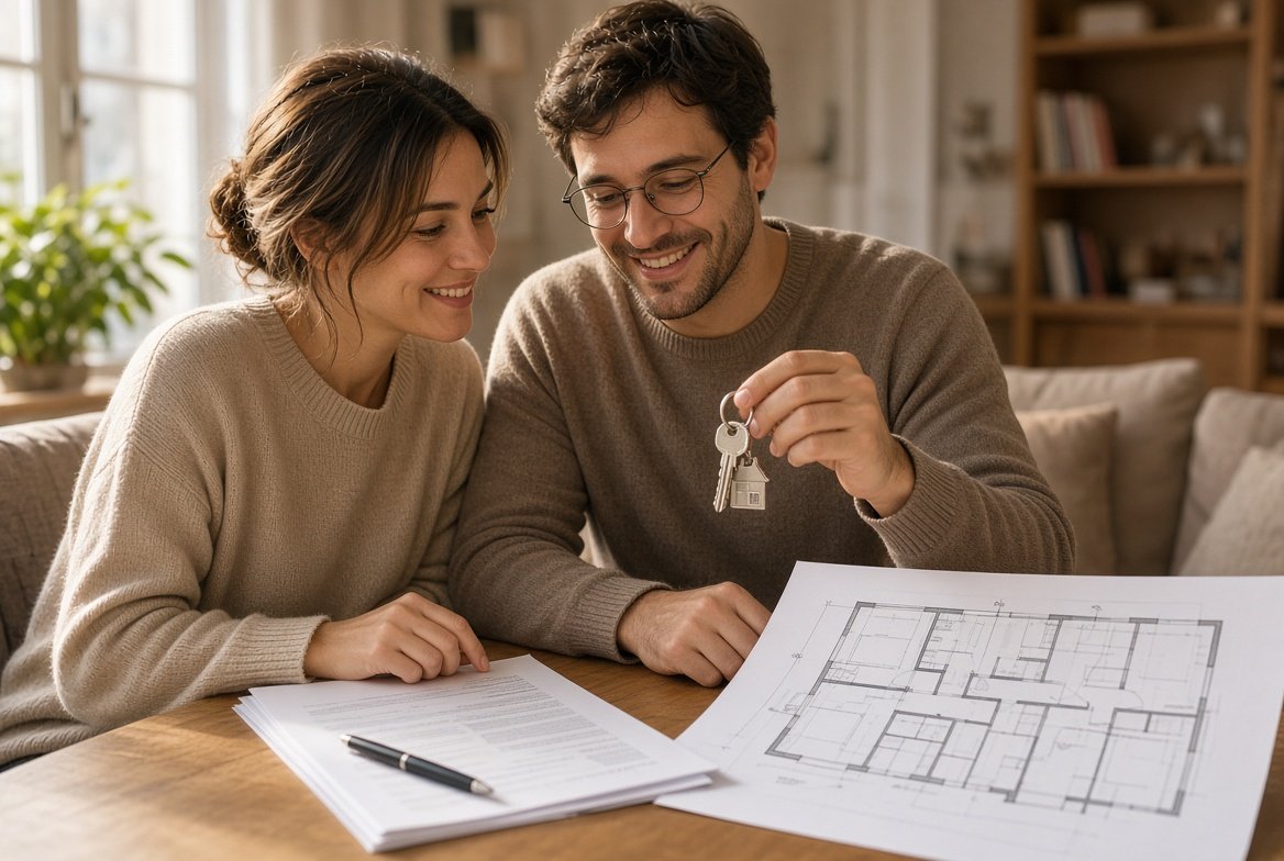 Compradores de vivienda revisando hipoteca y Euríbor actual